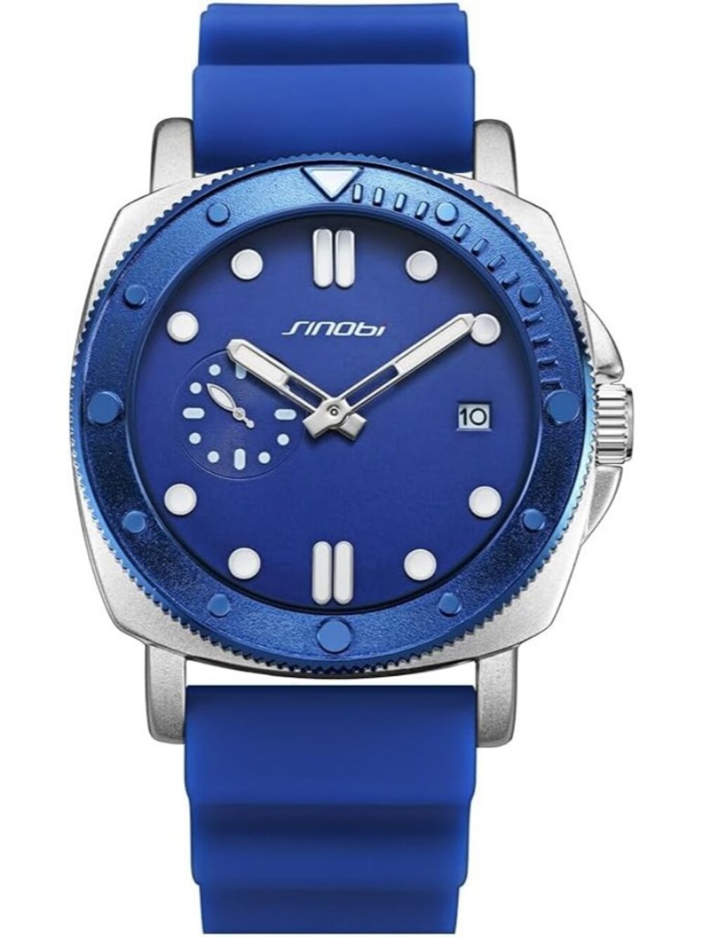 Men's Blue Analog Silicone Strap Water Resistant Rotating Bezel Wrist Watch